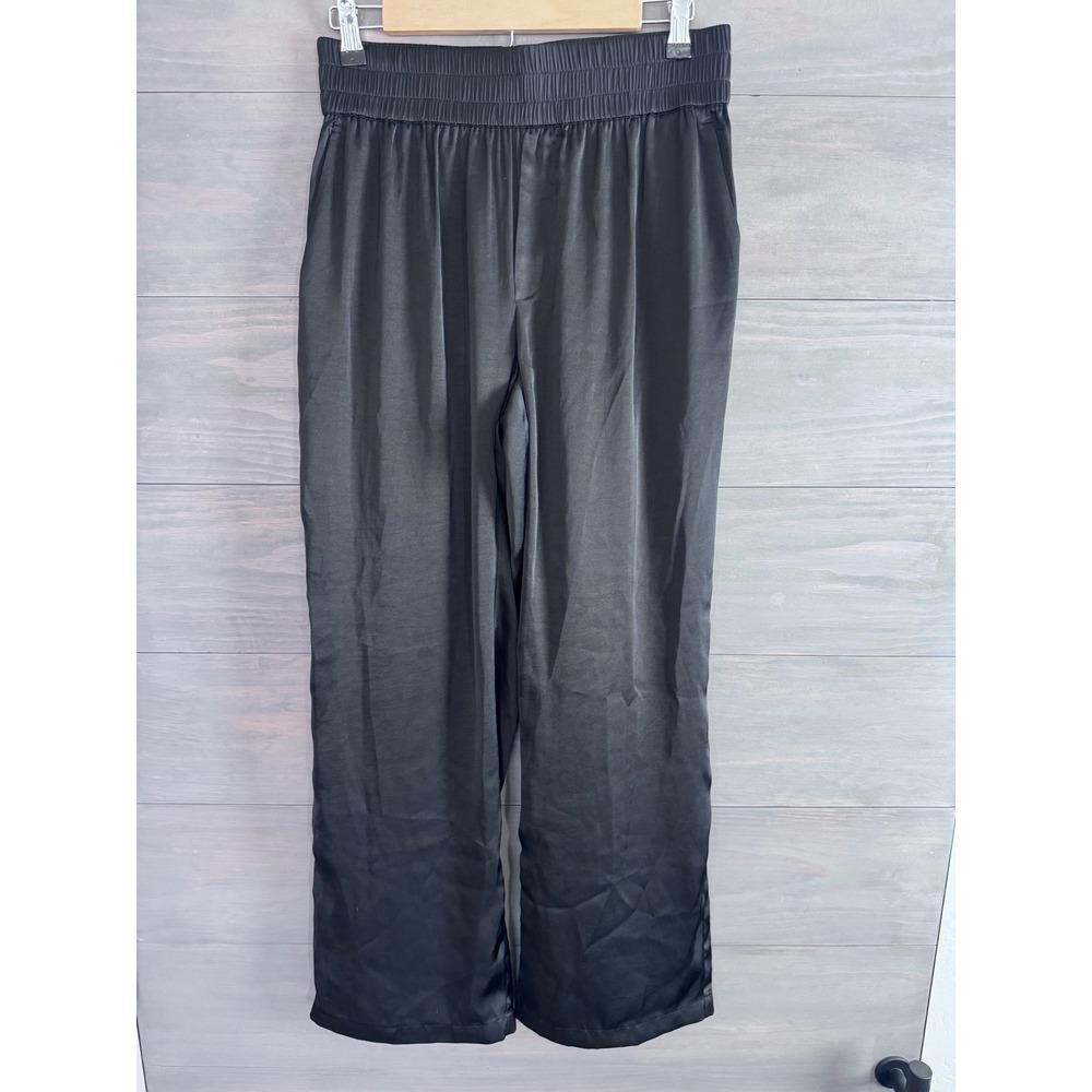 Overlover Black Satin Wide Leg Smocked Waist Pull On Pants Womens Size M Revolve
